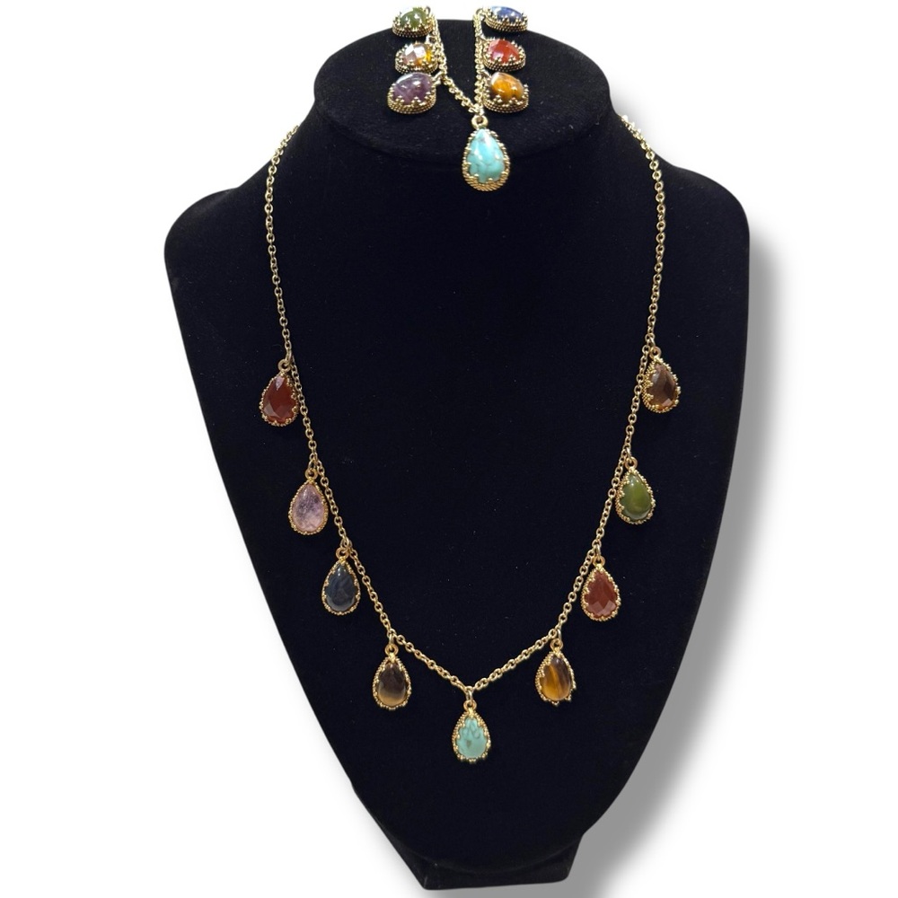 Vintage Lauren Ralph Lauren Teardrop Gem Necklace & Bracelet Set
